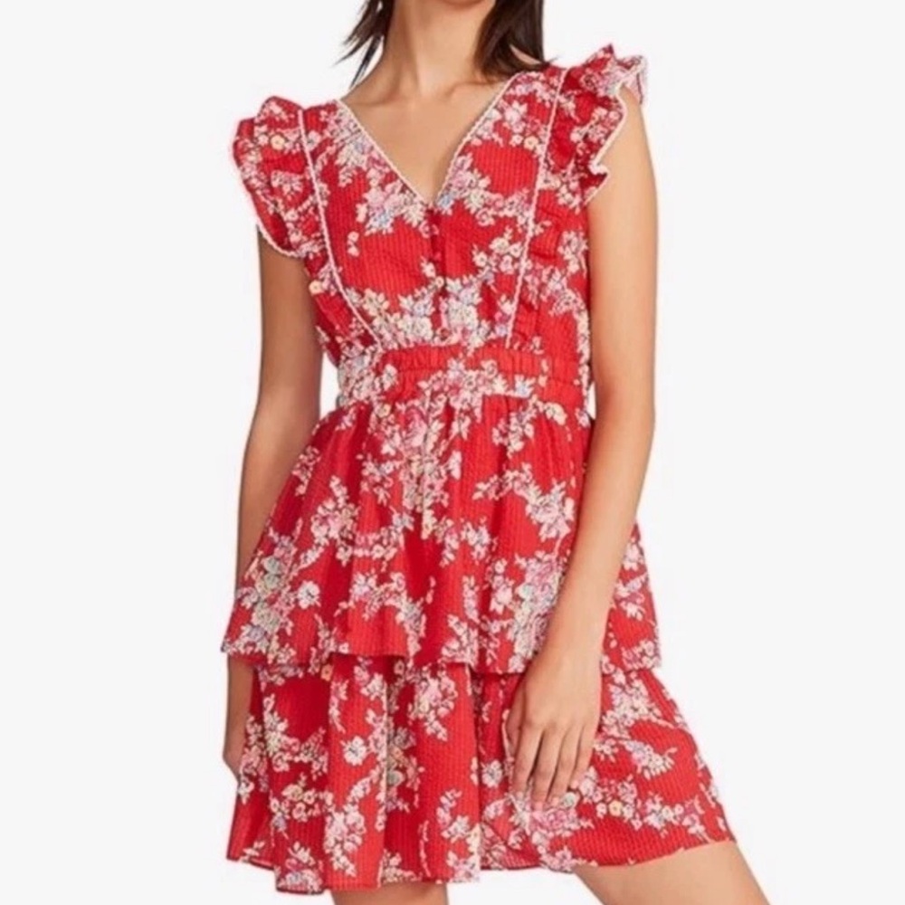 Betsey Johnson floral botanical print ruffle mini dress size M
